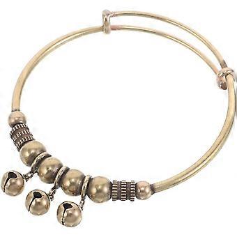 Pulseira de latão com pingente de sino rústico, ajustável, para mulheres, ideal para festas e ocasiões especiais. Estilo steampunk robusto.