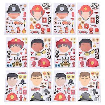 12 Sheets Firefighter Make a Face Stickers - Fireman Party Games Decal Reward Decals for Birthday Party Supplies School Activities & DIY Crafts