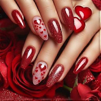 24 Pz Glittering Full Cover Stick sul Chiodo San Valentino Falso Nail Press Sul Chiodo Mandorla Forma Chiodo Artificiale