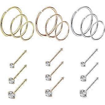 KATEA 18Pcs Nasenringe Hoop Edelstahl 20G Schraube CZ Nasenstecker Piercing Ring Hoop Körper Schmuck Set