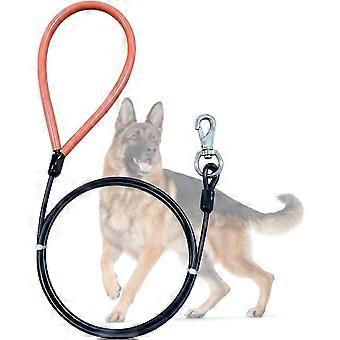 Chew Proof Heavy Duty Leash,Metal Cable Lead Made of Coated Wire Rope with Soft Padded Handle,Chew Resistant Dog Leash5 Ft-Black