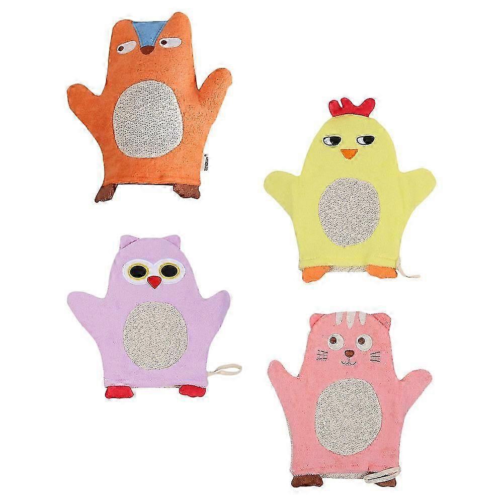 Kids Bathing Gloves Cartoon Pattern for Gentle Bathing 4Pcs Pack