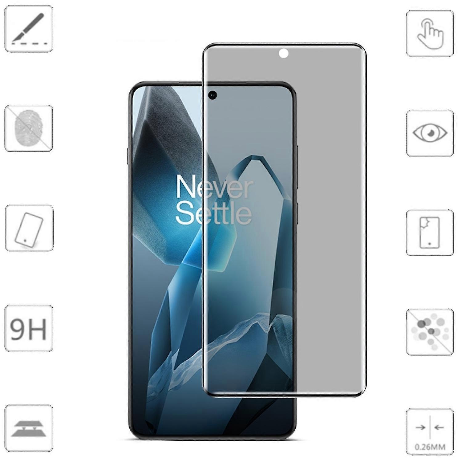 For OnePlus 13 2x 4D Privacy Display Full Curved H9 Tempered Glass Screen Protector