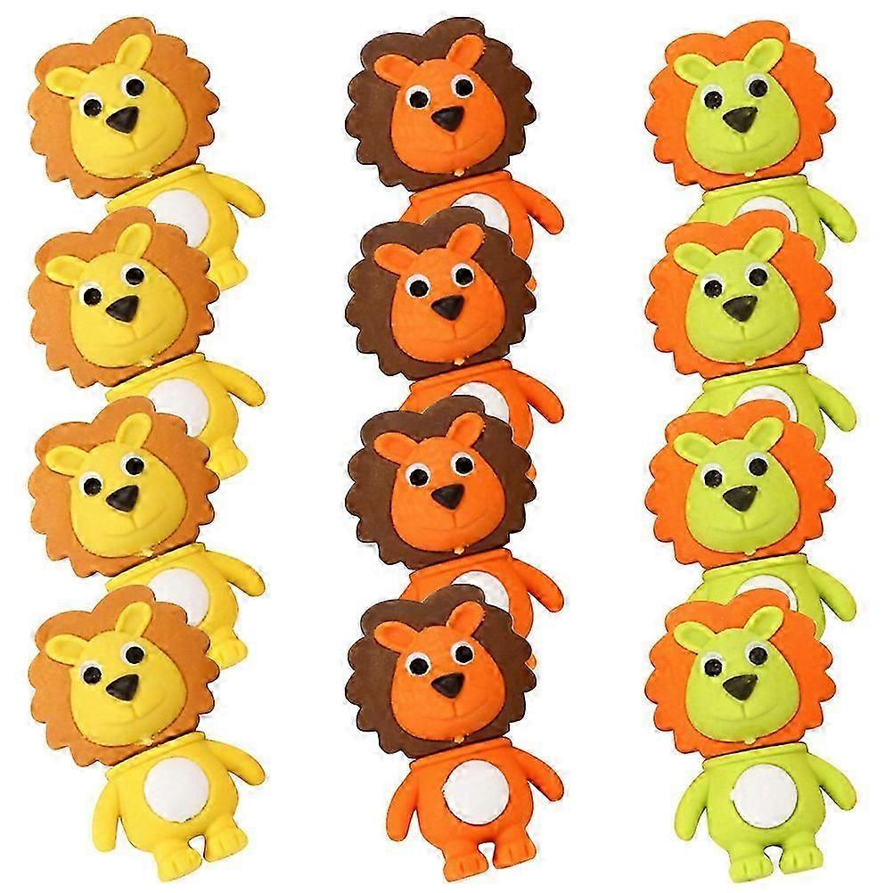 Lion Shaped Multi-Function Erasers for Kids 12Pcs Student Supply Set