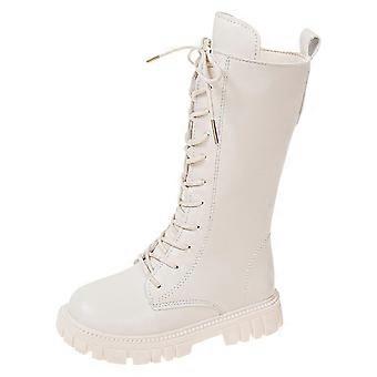 Mädchenstiefel, kniehoch, mittelhoch, einfarbig, flacher Absatz, bequeme Gummistiefel mit weicher Sohle (Outdoor, Weiß, 7-8 Jahre)