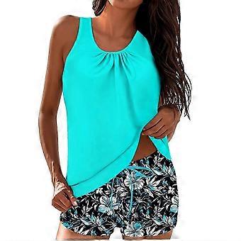 Women Two Piece Bathing Suits Bikini Swim Tank Top with Graphic Boyshorts Swimwear Sets lake blue XL