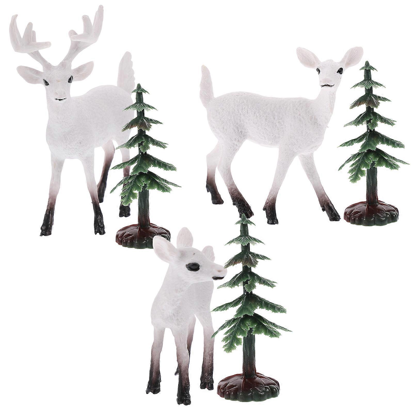 Simulation Tree Model for Decor with Miniature Deer 1Set Assorted Color