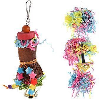 Bird Hanging Chewing Toy Parrot Foraging Wooden Toy 4Pcs for Playing