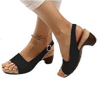 Women's Summer Heeled Sandals Adjustable Heel Strap Peep Toes Slide Shoes