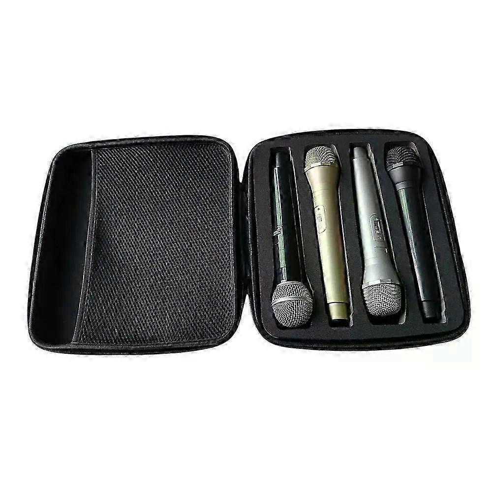 Portable wireless microphone case, suitable for 1-4 microphones, microphone carrying bag, EVA material zippered pouch, shockproof and waterproof.