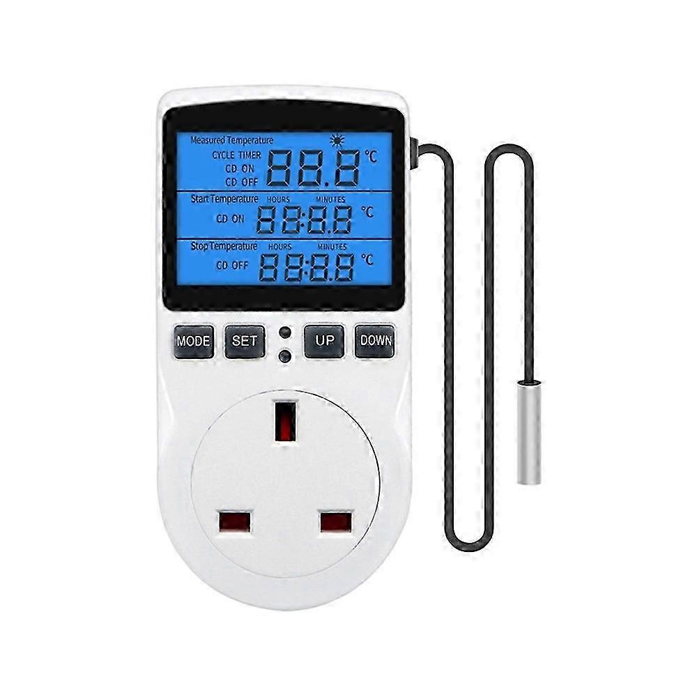 Timer Socket Thermostat Multi-Function Temperature Controller Outlet with Timer Switch Sensor Probe Heating Cooling AU
