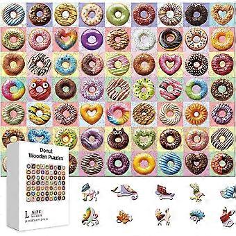 300Pcs 63 Donuts Atlas Wooden Jigsaw Puzzles for Adults 11.22x15.16inch Colorful Dessert Donut Wood Puzzles for Holidays