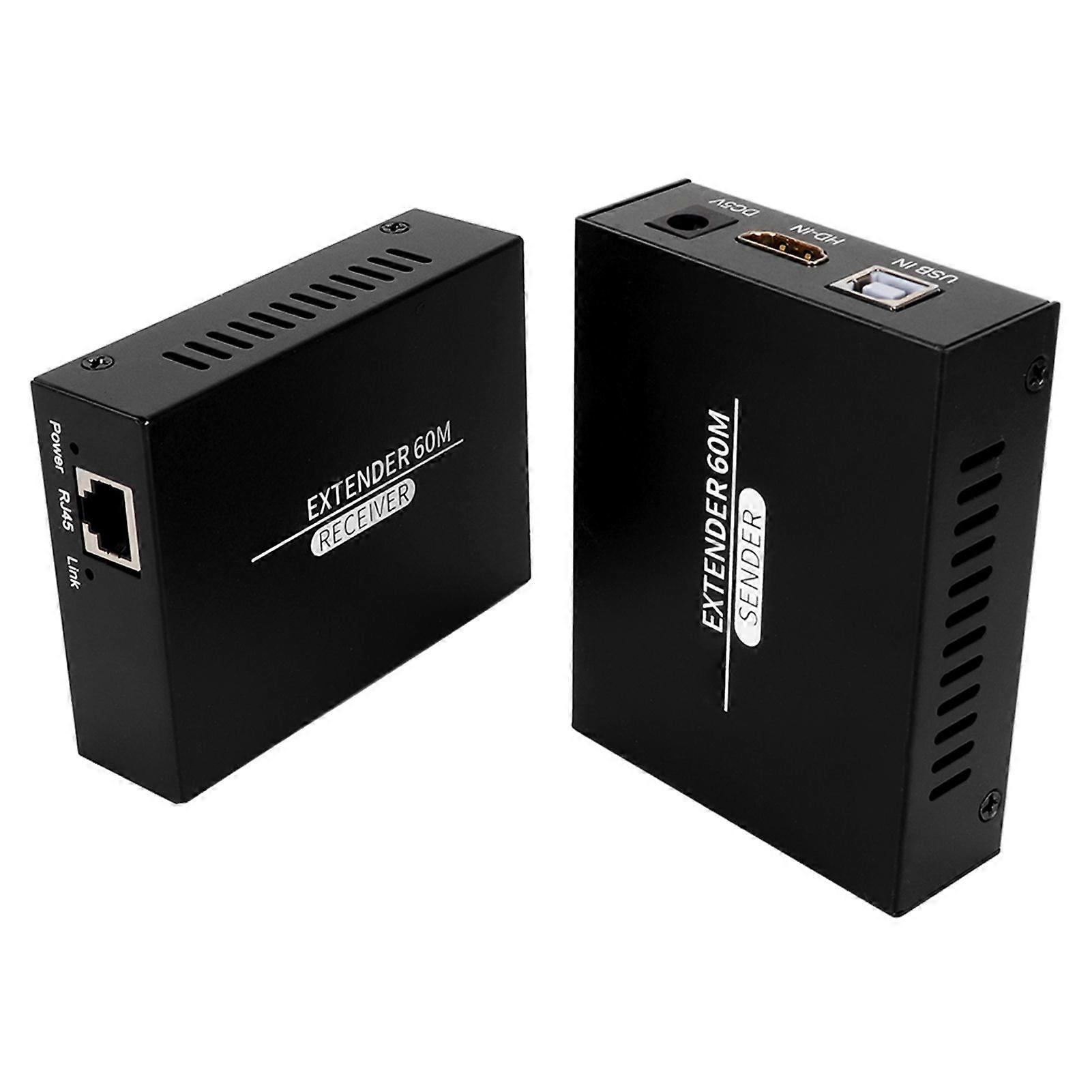 HD Multimedia Interface KVM Extender 197ft 1920x1080P 60Hz Remote Operation POC Function HD KVM Extender 100?240V US Plug
