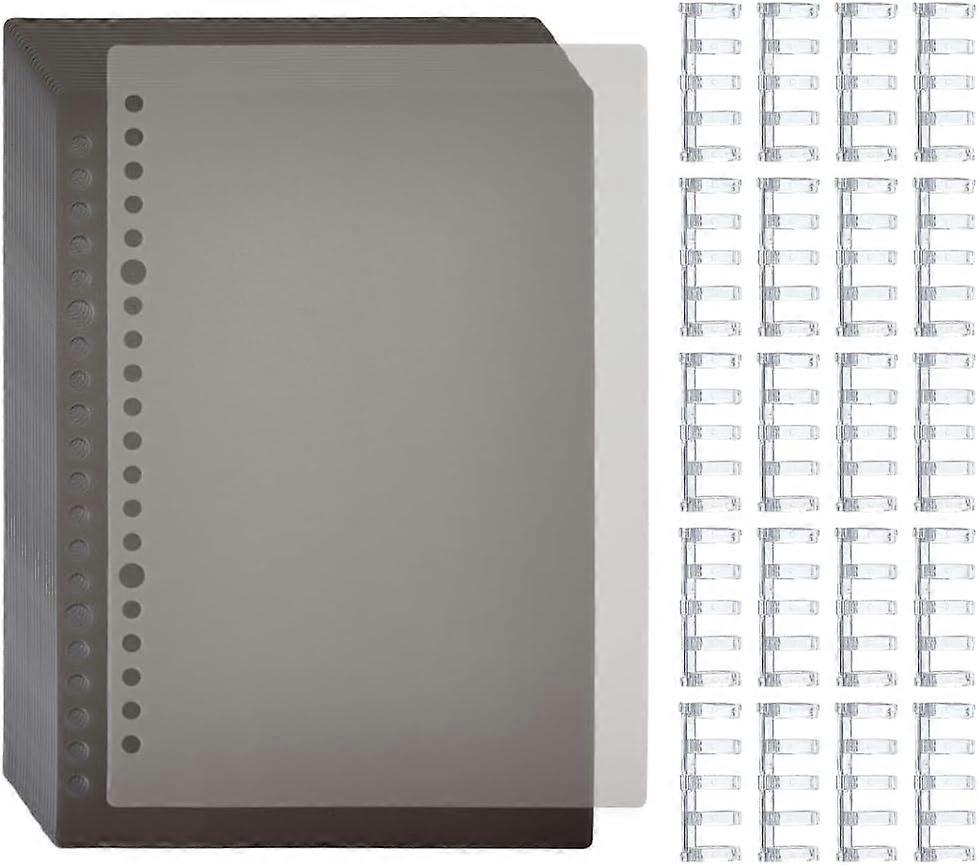 20 Sheets Binding Covers A5 20-Ring Binder with 20Pcs Binding Comb Black Pre-Punched Refillable Binder Notebook Plastic Page Protector