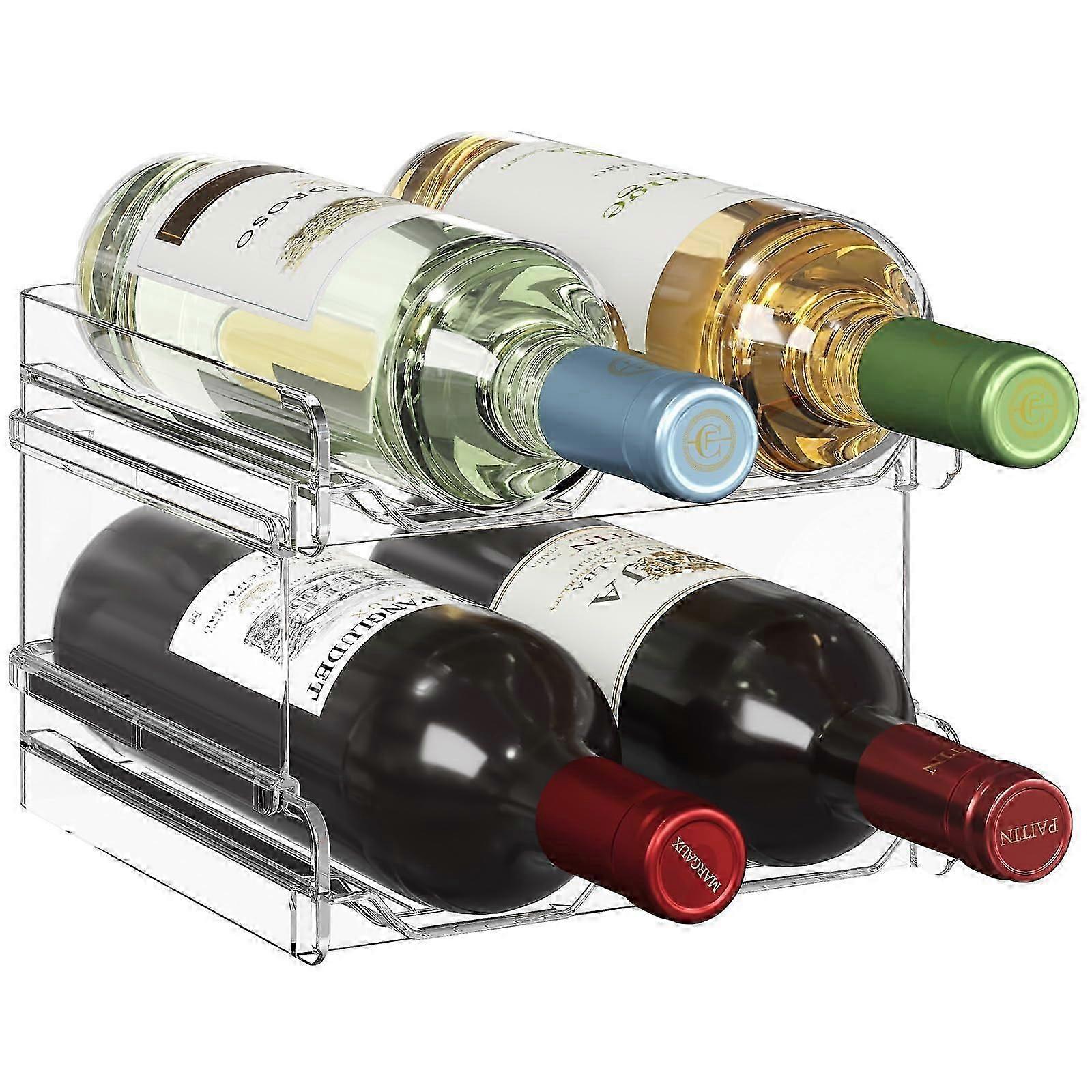 Plastic Stackable Rack for Refrigerator and Cabinet Hold 4 Bottles
