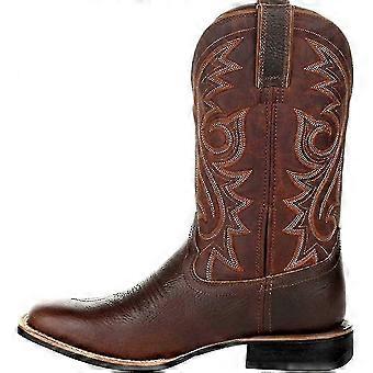 Cowboystiefel Männer Wide Classic Vintage Mid Calf Western Boots Stickerei Spitz Zehenblock Ferse Slip-on Unisex