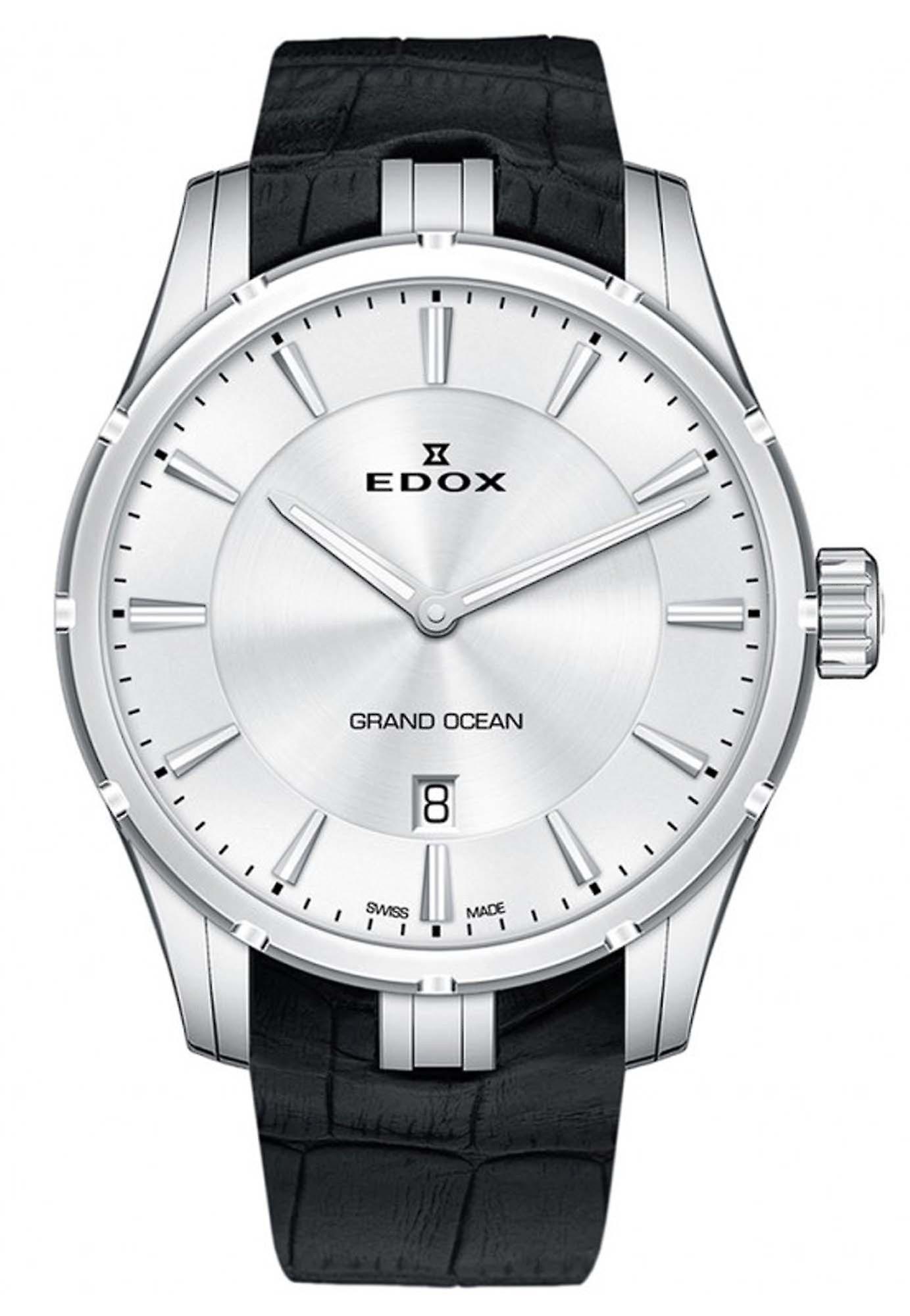Edox grand ocean slim line watch for Men Analog Quartz with cowhide bracelet 56002 3C AIN