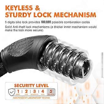 Bike lock, anti-theft device, chain lock with a 5-digit combination, 90 cm, black.
