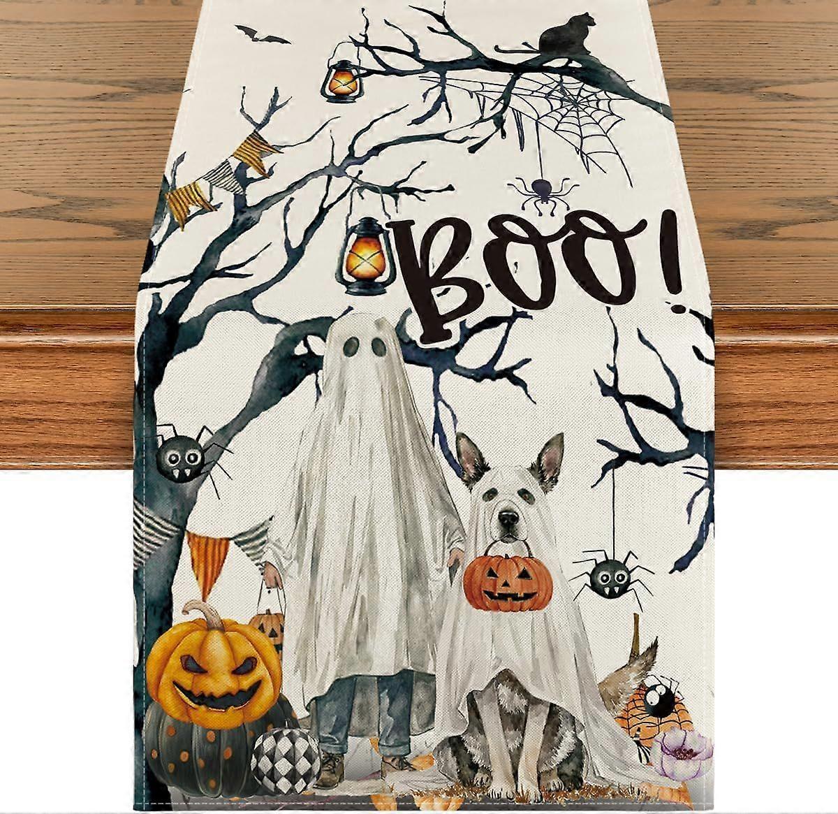 Ghost Pumpkins Table Runner Beige