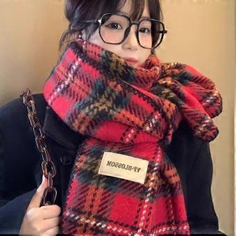 Nueva bufanda de imitación cachemira a cuadros rojos para el Año Nuevo, ideal para mujeres, cálida en invierno, chal de alta calidad, bufanda gruesa para estudiantes.