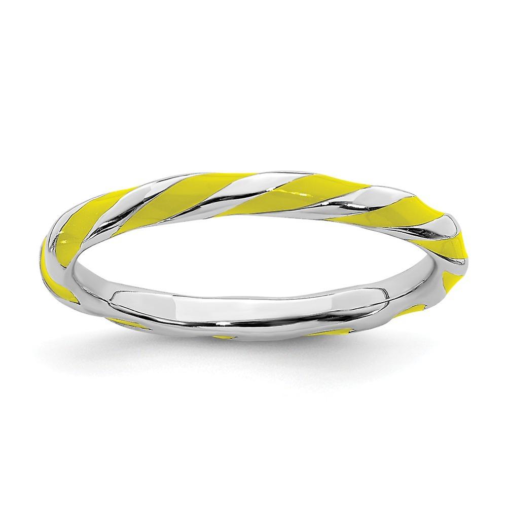925 Sterling Silver Polished Twisted Yellow Enameled 2.4 x 2.0mm Stackable Ring Stackable Ring for Women - Ring Size: 5