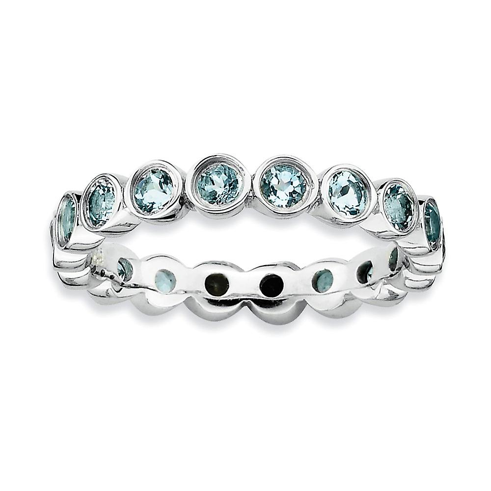 925 Sterling Silver Bezel Polished Patterned Stackable Aquamarine Ring Stackable Ring for Women - Ring Size: 5 to 10