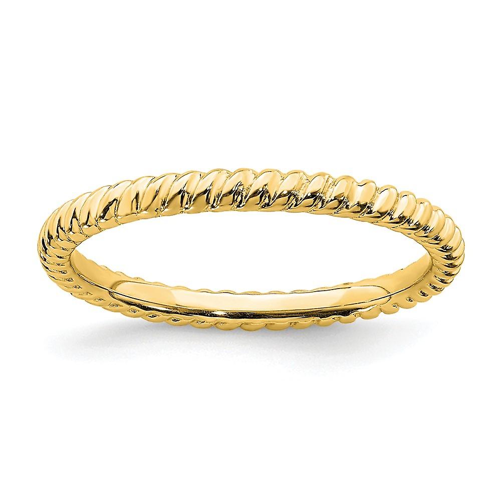 925 Sterling Silver Polished Patterned Stackable Gold Plated Twisted Ring-Stackable-Ring for Women - Ring Size: 5 to 10