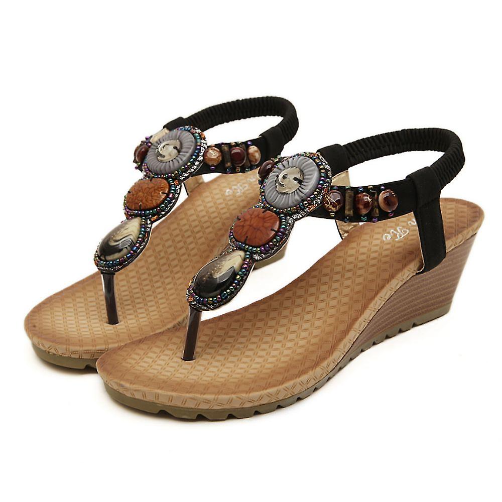Vintage Beaded Wedge Oversized Sandals