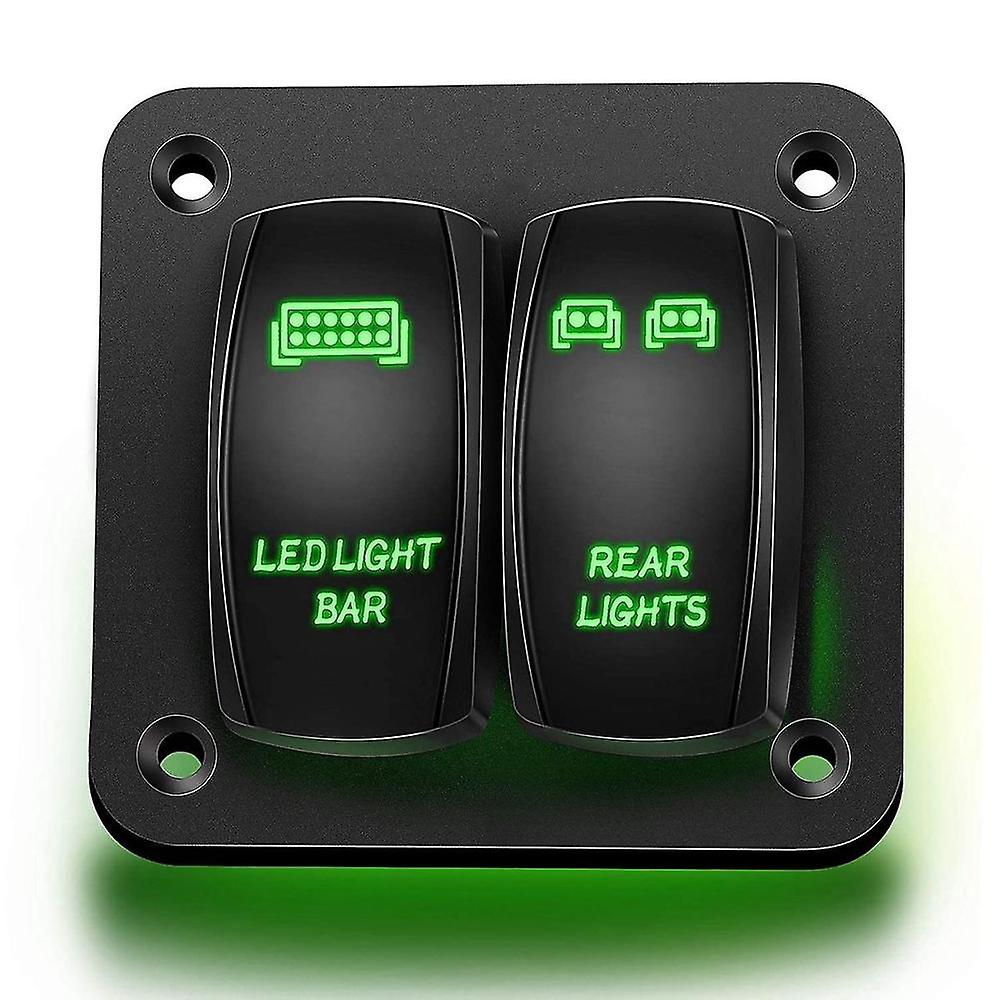 2 Gang Rocker Switch Panel Light Toggle Circuit Breaker Green