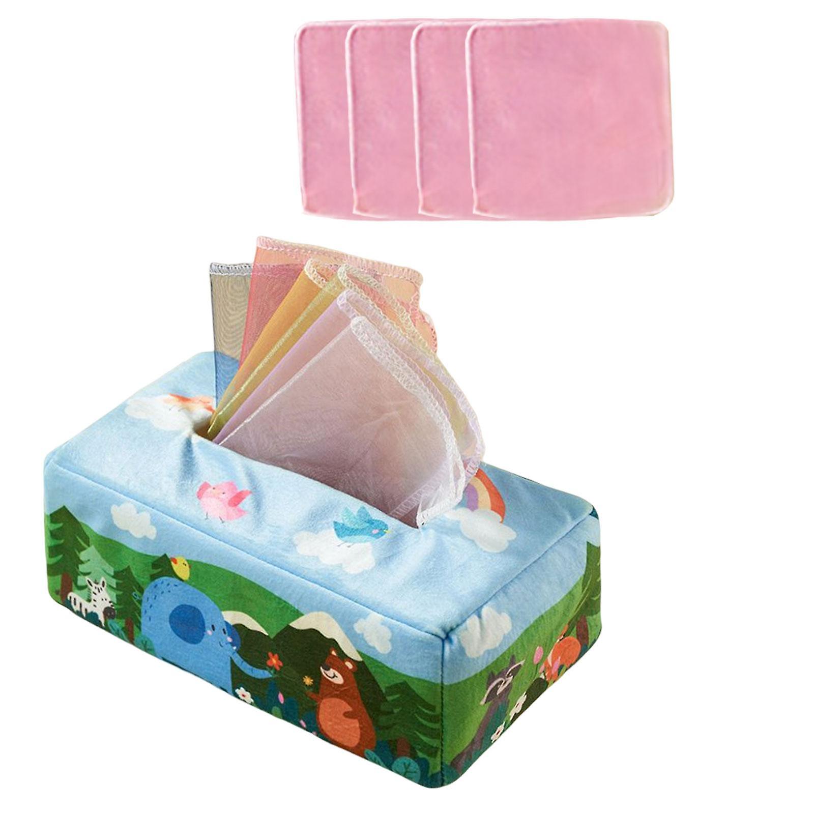 Baby Tissue Box Colorful Soft Scarf Box for Developmental Learning Toy with 10 Tissues