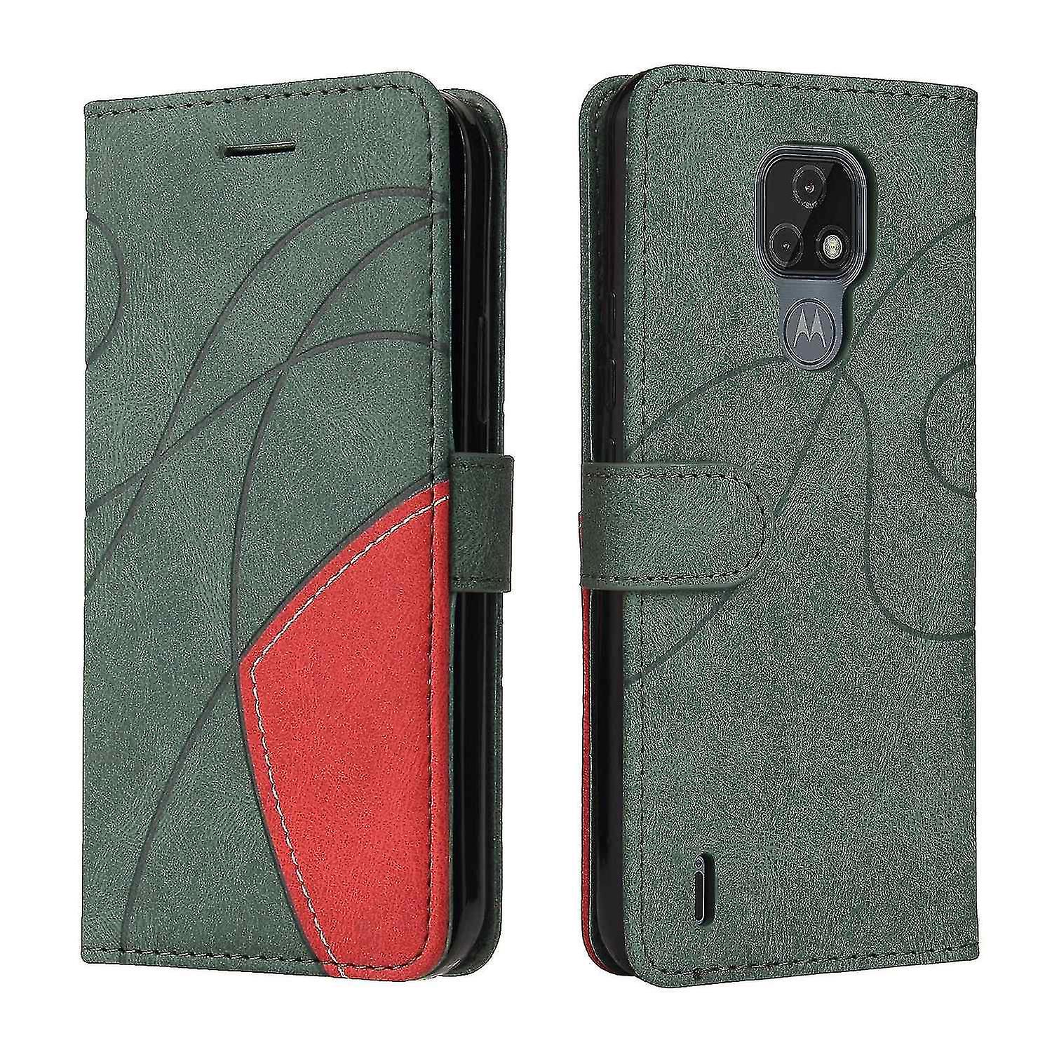 Compatible With Motorola Moto E7 Case Card Pu Holder Leather Cuir Wallet Flip Cover - Green