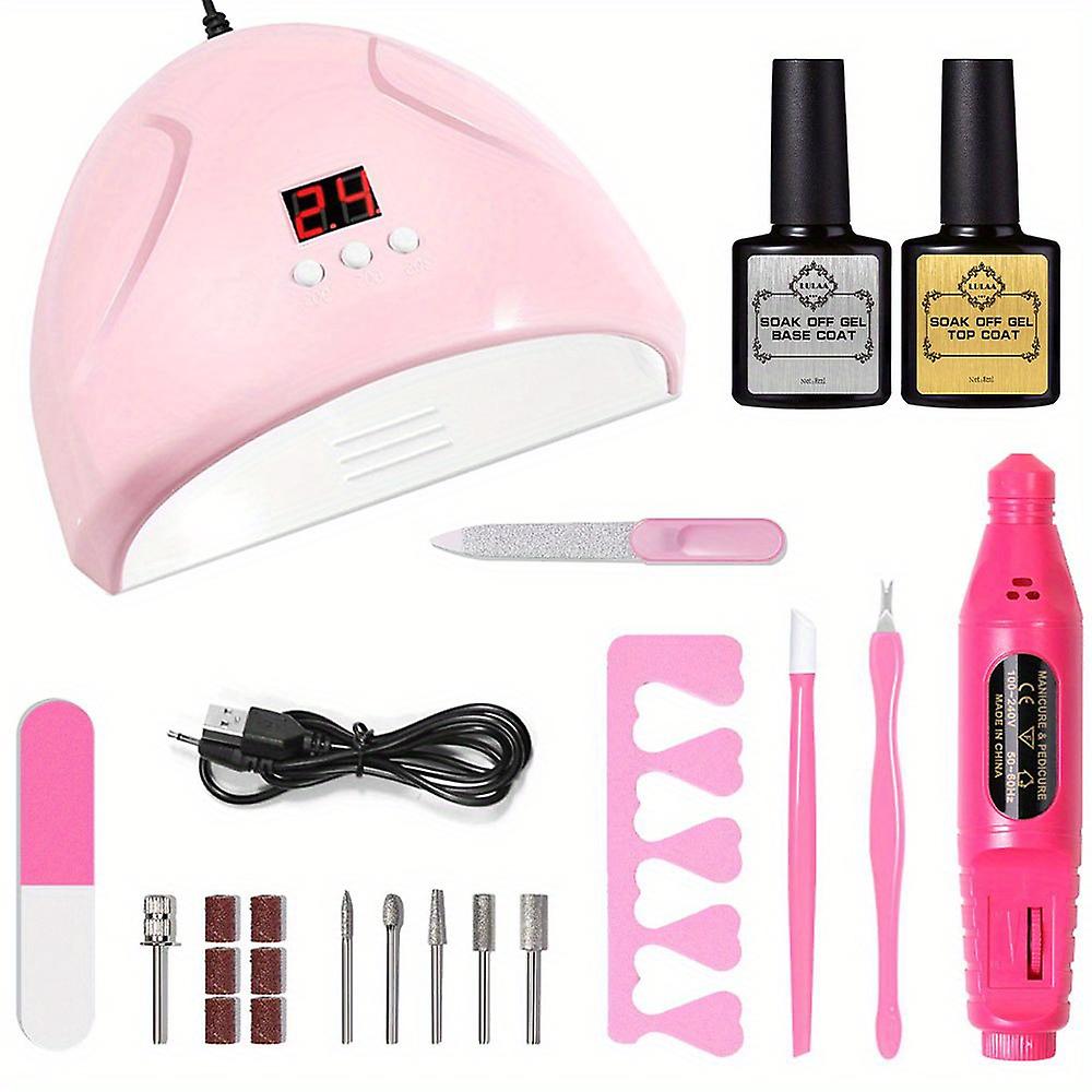 7 ב 1 סט כלי אומנות ציפורניים מנורת ציפורניים מכונת ייבוש דבק לק לק מזלג עור מת עור מת לדחוף שפשוף מחיצת אצבע כתמים