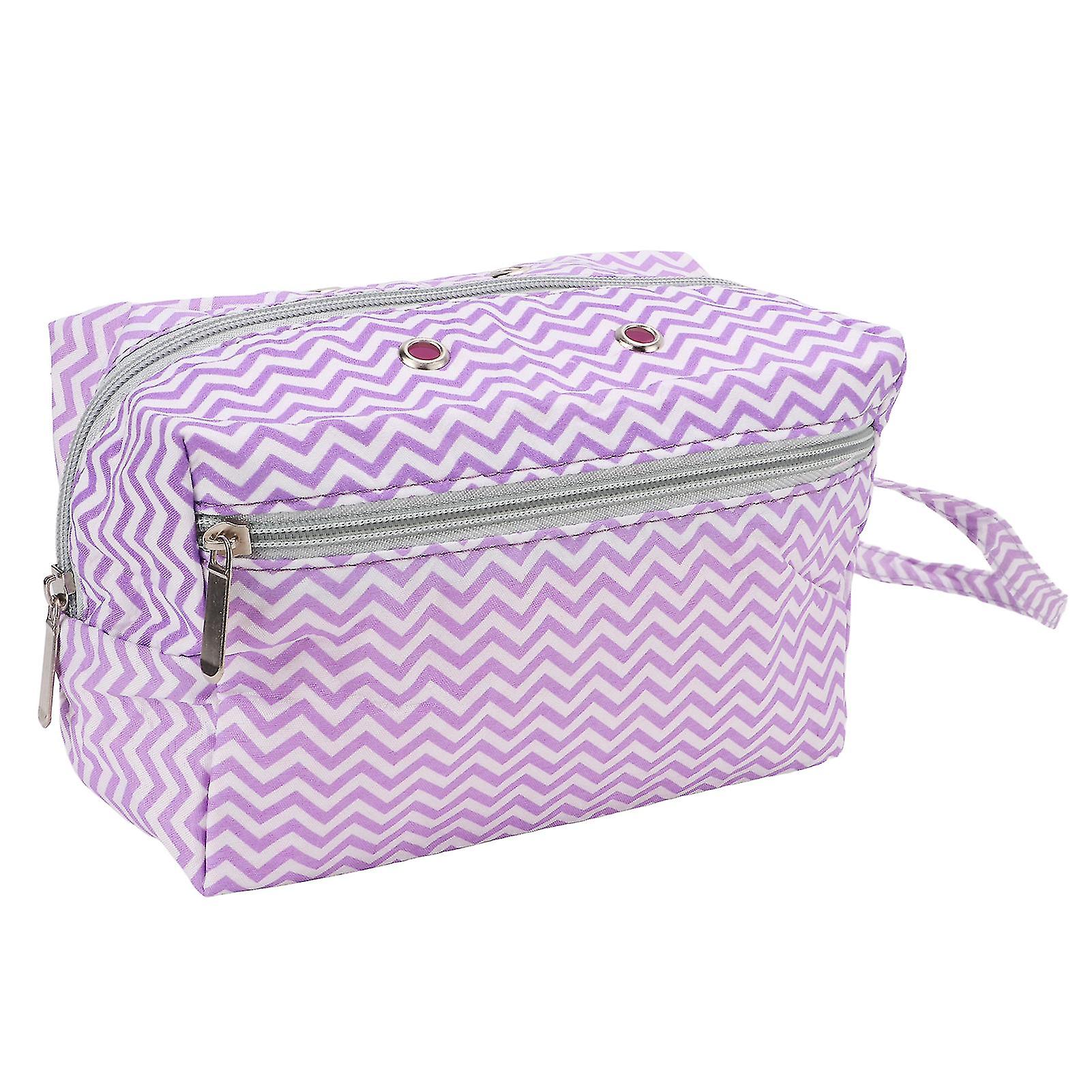 Sac de rangement portable pour fils à crocheter, petit, rayé violet, pour bricolage, voyage, pour accessoires de crochet