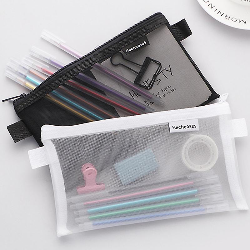 Transparent Mesh Student Portable Pencil Case L Capacity Zippered Document Bag