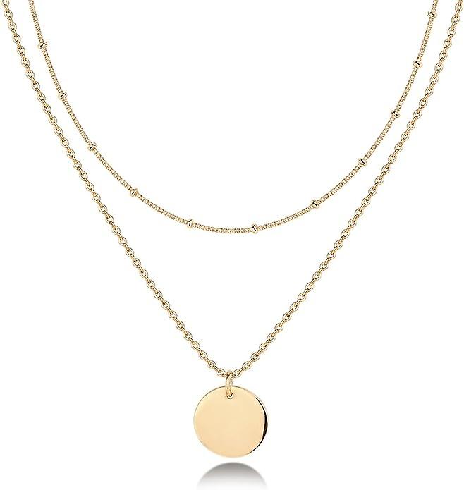14K Gold Plated Layering Necklaces ，Coin Pendants for Women