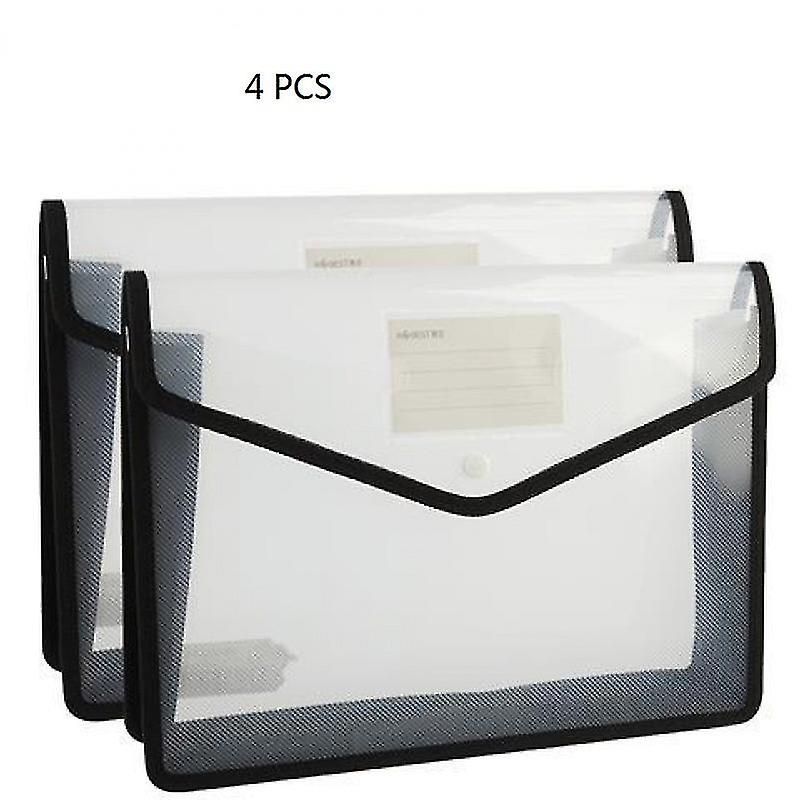 4 Pcs A4 Black Plastic Document Folder Waterproof Wallet Folder