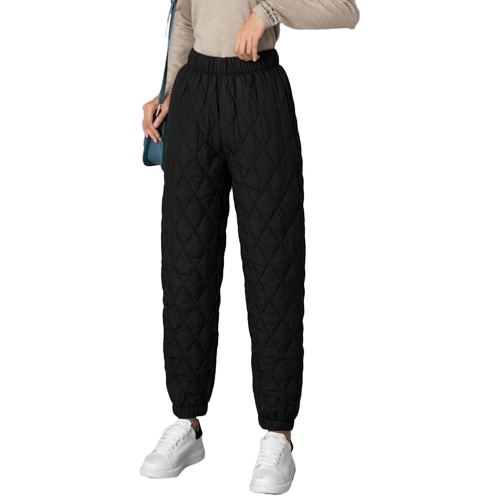 Kobiety Winter Puffy High Waist Down Bawełniane spodnie Pikowane Diamentowy Jogger Dresowy