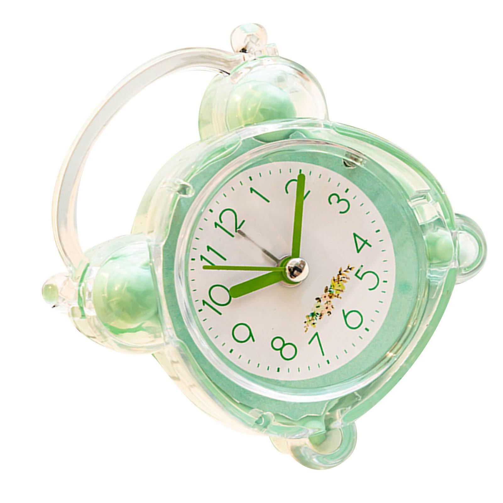 Kids Alarm Clock Quiet Design Cartoon Design Easy Setting Strong ABS Double Bell Clock for Bedroom Table Green 