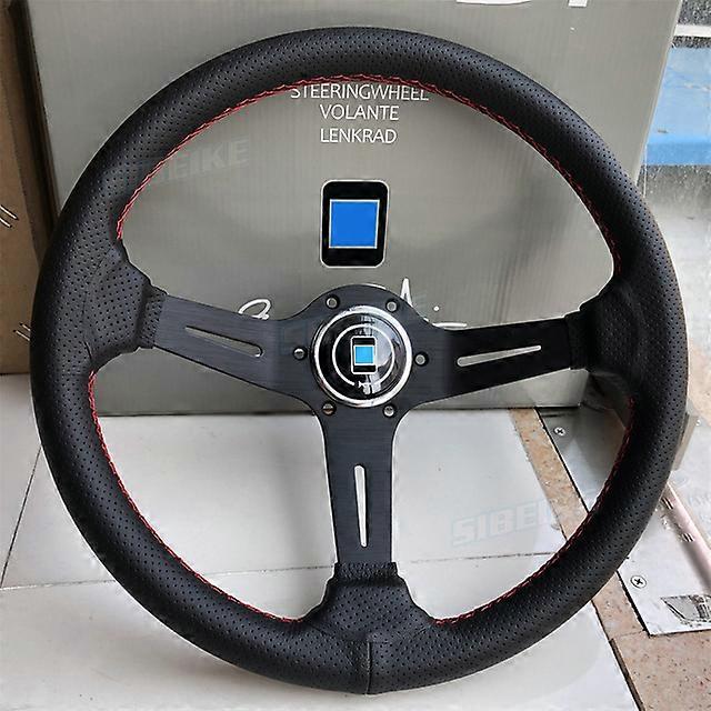 عالية الجودة سباق 14inch عجلة القيادة الأسود جلد مثقوب مع زر Nardi القرن - عجلات القيادة والأبواق