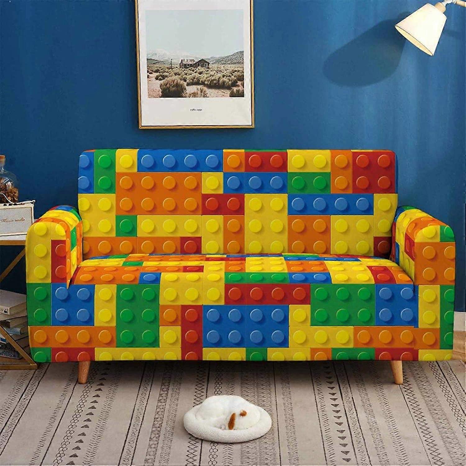Colorful Pattern Sofa Cover Super Strong Elastic Dustproof Sofa Cover 2 Seater