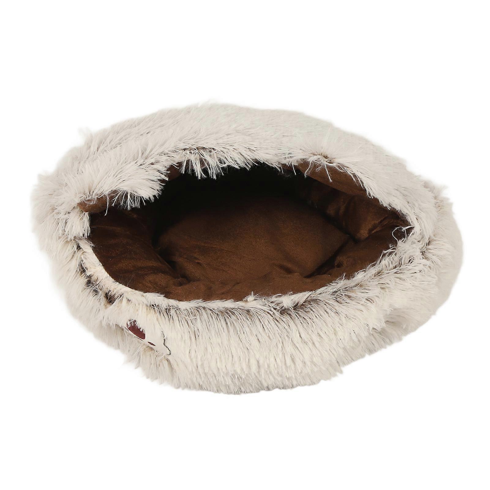Cat Cave Bed Semi Enclosed Soft Comfortable Warm Cozy Fluffy All Seasons Universal Plush Pet Sleeping Bed for Cats Dogs Pets Brown Bear L