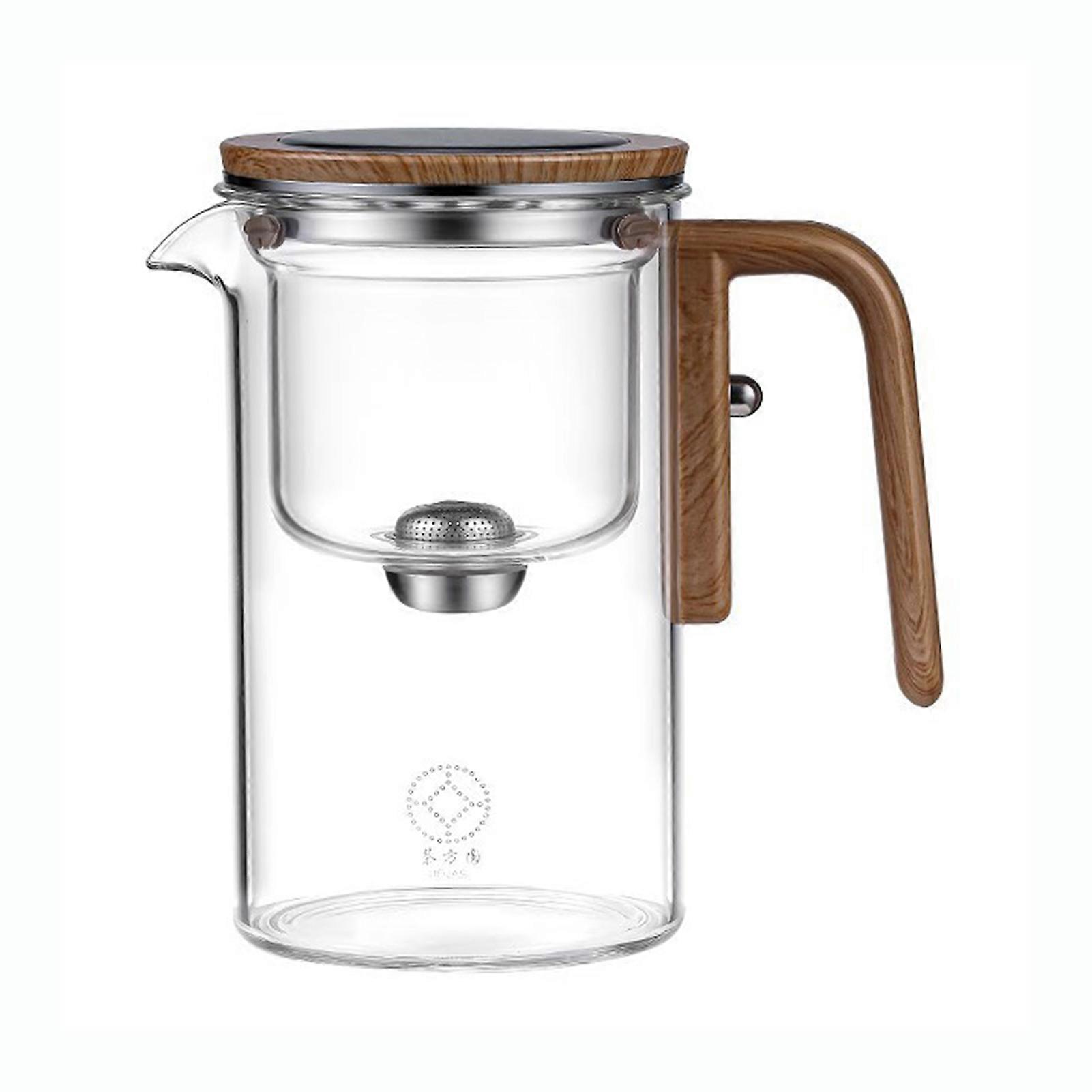 Glass Tea Pot with Wood Handle One-Click Automatic Glass Tea Pot Elegant Tea Maker Teapot for Home Party