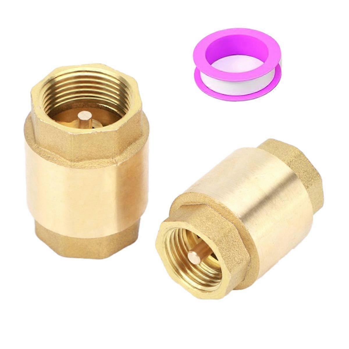 2PCS 3/4 Inch NPT Female Thread Spring Check Valve, Solid Brass Non Return One Way Horizontal Check