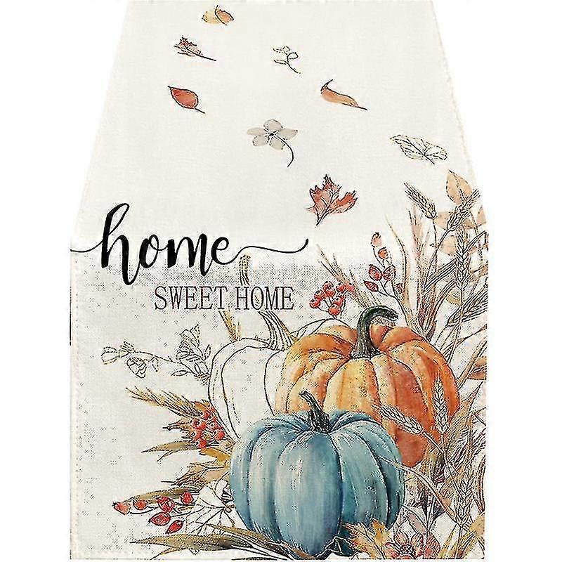 Fall Eucalyptus Leaves Pumpkins Table Runner, Autumn Thanksgiving Kitchen Dining Table Decoration F