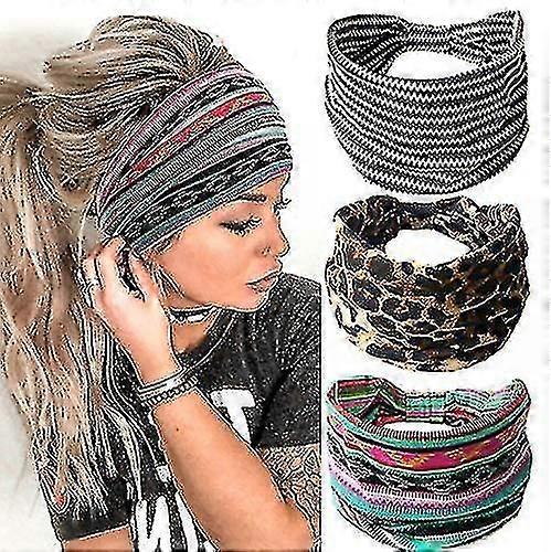 Boho Headbands ,hair Bands With Leopard Stripe Pattern ,soft Stretchy(3 Pcs)