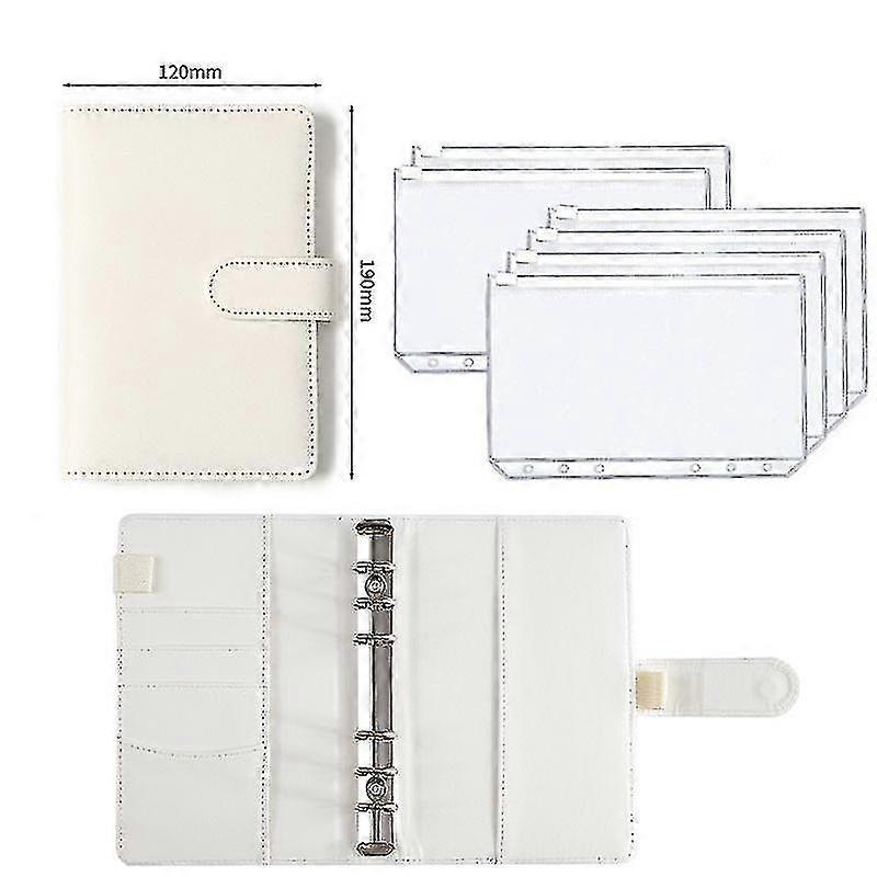 A6 Binder Budget Pu Leather Plannerpockets Expense Sheets Notebook Cash Envelope Organizer--white