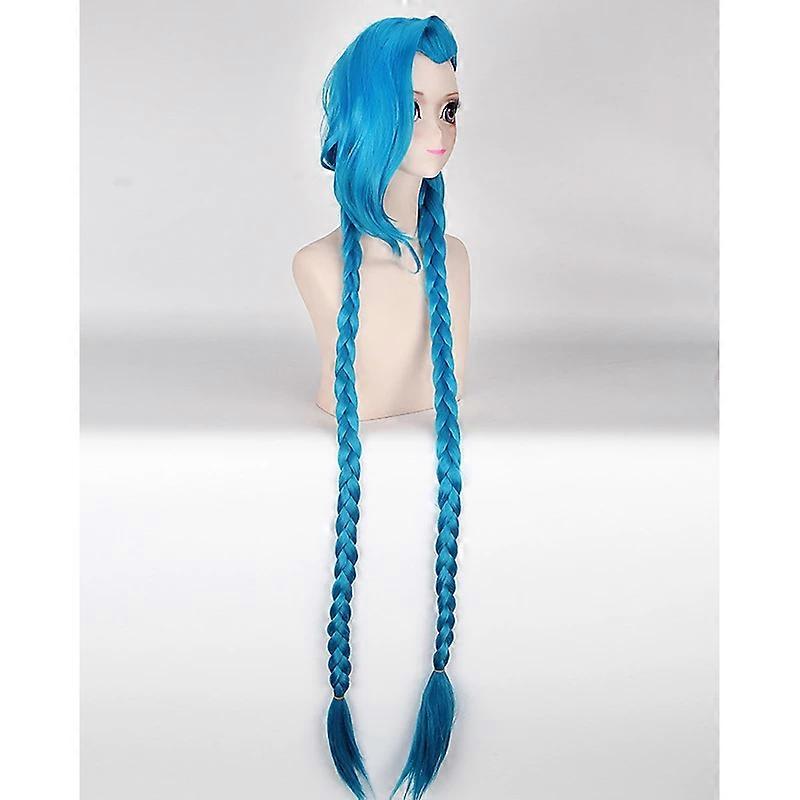 Cosplay Lol Jinx 100cm Long Blue with Double Braids Halloween