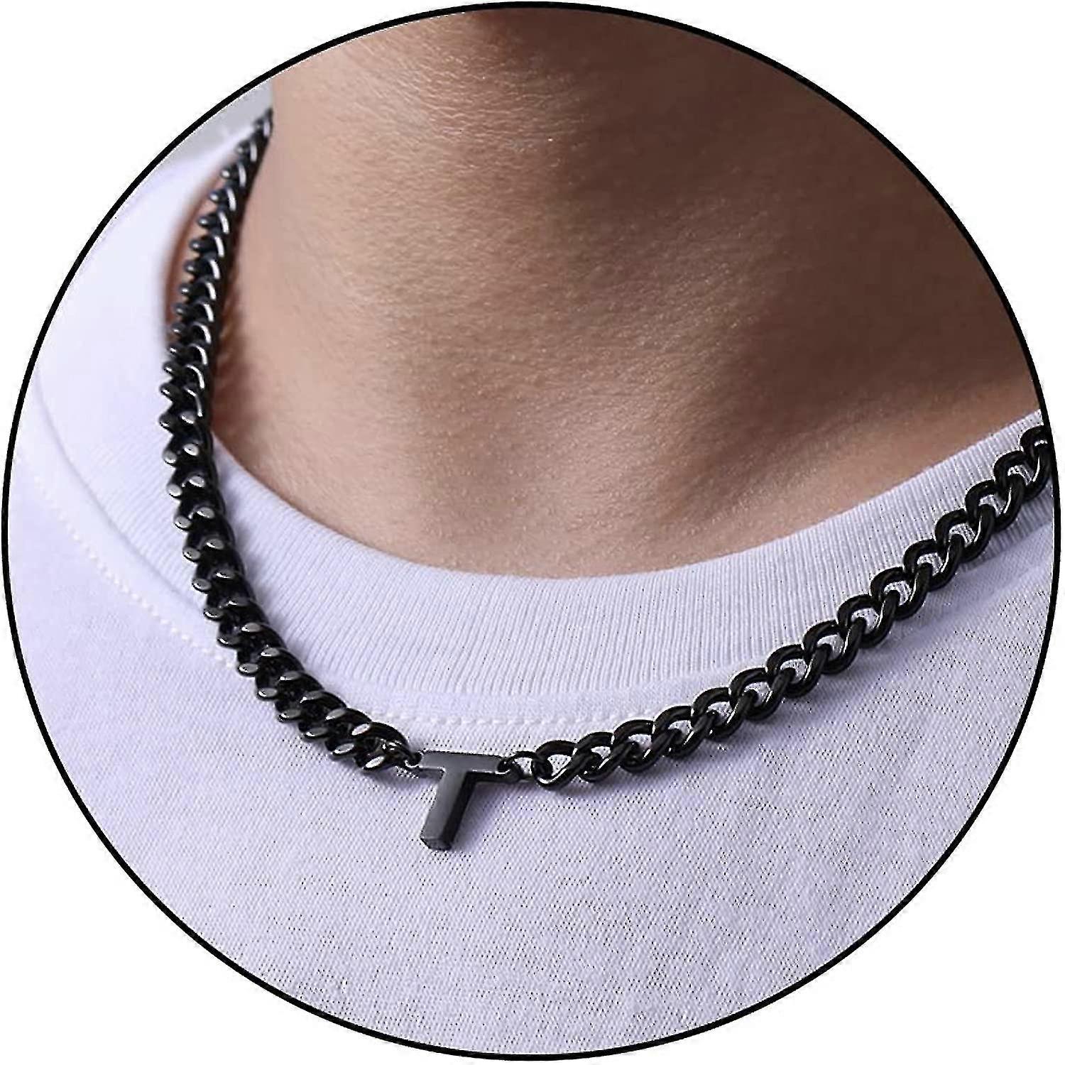 Initiale A-z Collier Chaîne À Maillons Cubains Pour Garçons Hommes Femmes Lettre Pendentif En Acier Inoxydable 6.5mm 18 + 2 Pouces Bijoux Cadeau Hy