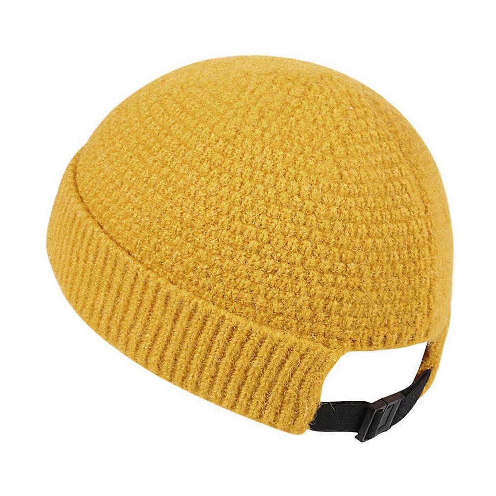 Unisex Women Men Winter Warm Knitted Brimless Hats with Adjustable Buckle Street Casual Hip Hop Docker Beanie Skull Caps