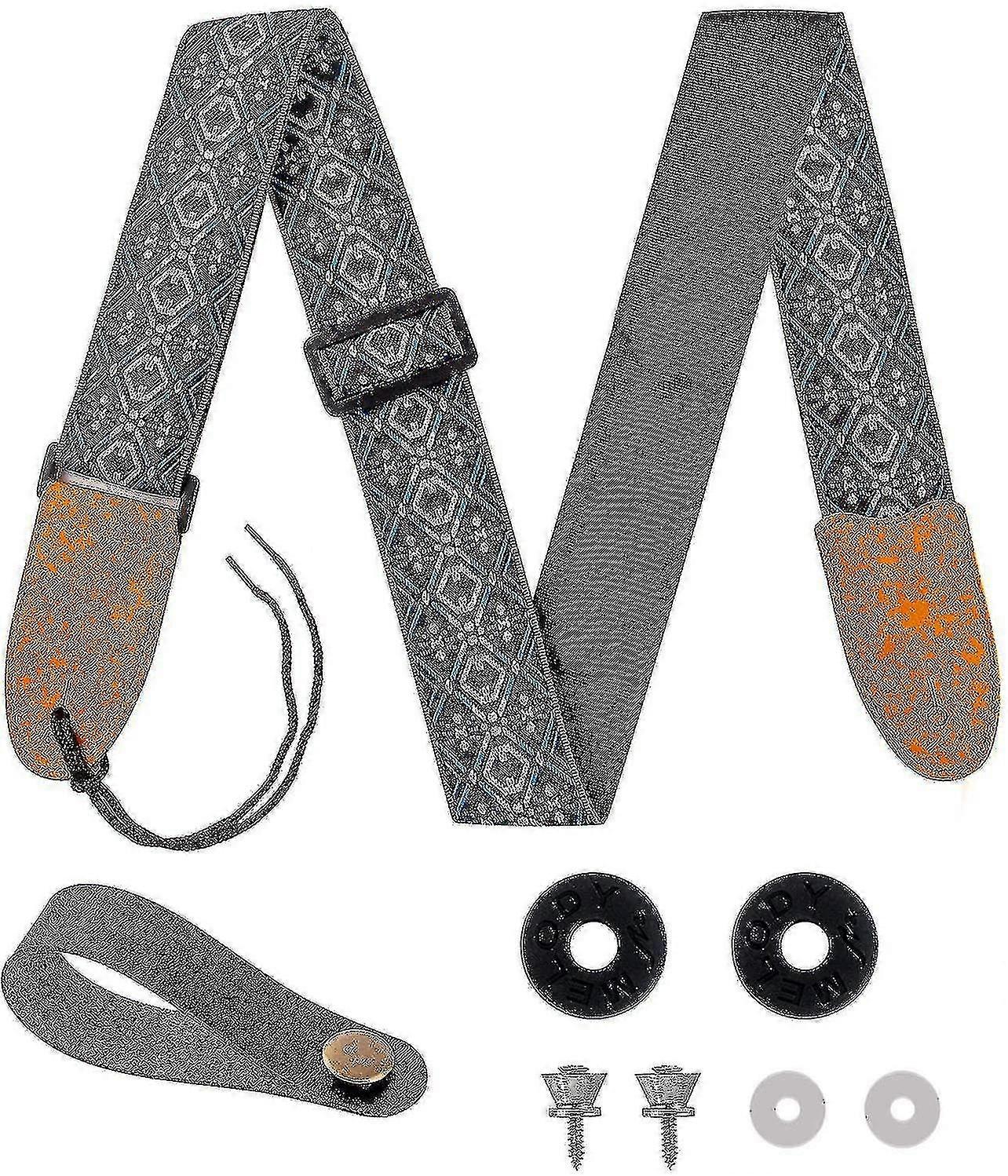 Gitarrremset, Jacquard väv 100% bomull, äkta läderändar gitarr -